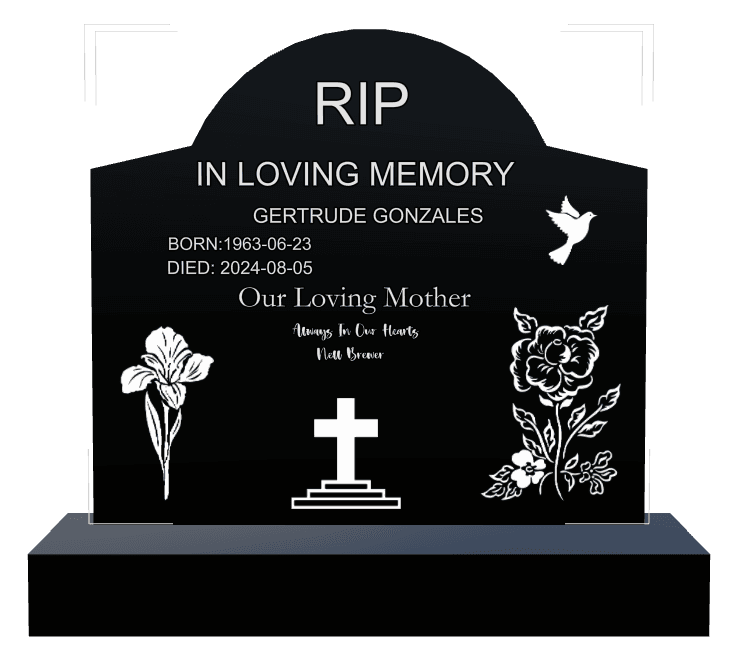 Curved Gable Laser-Etched Black Granite Headstone – Loving Mother preview