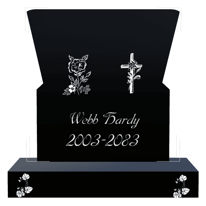 Laser-Etched Black Granite Headstone – Flower preview