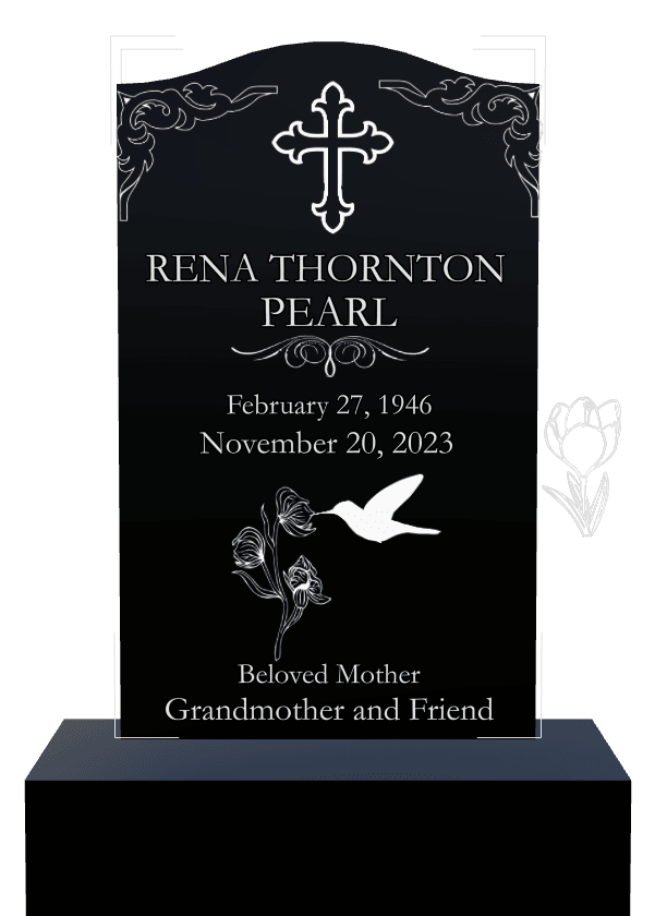 Serpentine Laser-Etched Black Granite Headstone – Bird Cross preview