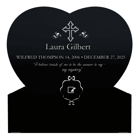 Heart Laser-Etched Black Granite Headstone – cross and heart preview
