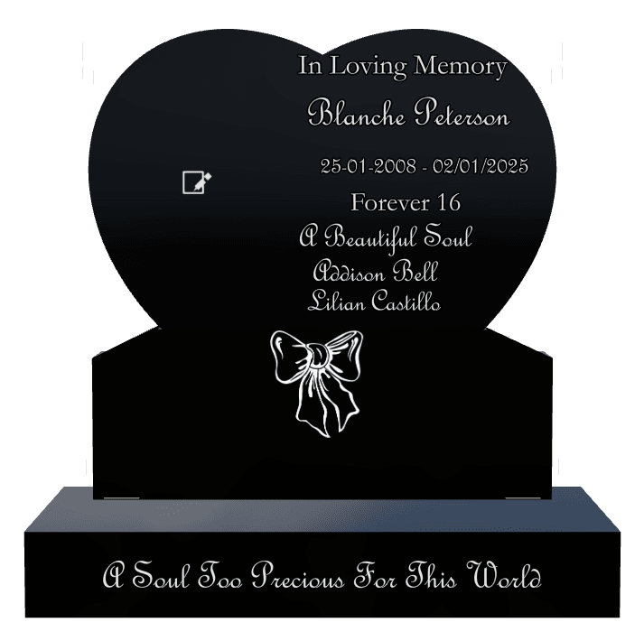 Heart Laser-Etched Black Granite Headstone – heart preview
