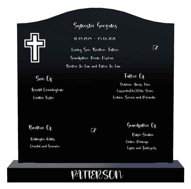 Serpentine Laser-Etched Black Granite Headstone – Cross preview