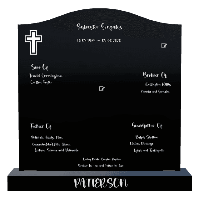 Serpentine Laser-Etched Black Granite Headstone – Cross preview