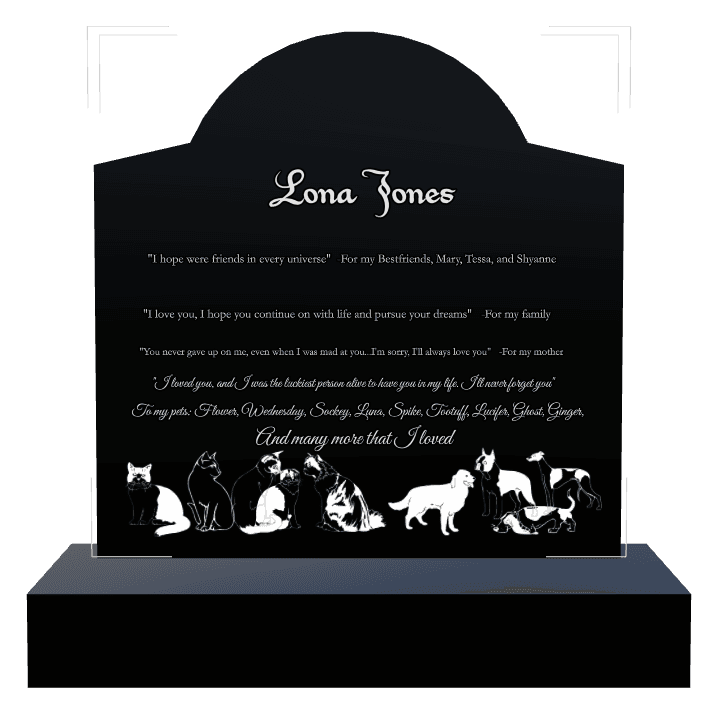 Curved Gable Laser-Etched Black Granite Headstone – Cat Dog preview