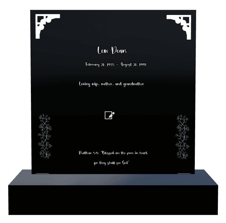 Square Laser-Etched Black Granite Headstone – Blessed Are The Pure in Heart Headstone preview