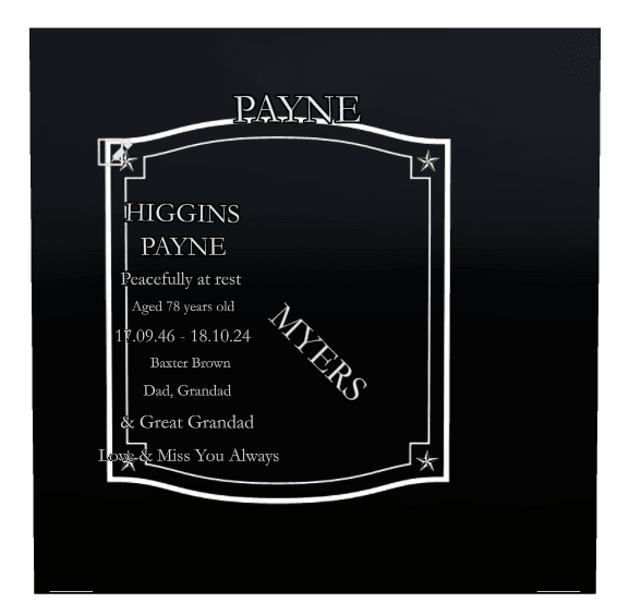 Square Laser-Etched Black Granite Headstone – Devoted Husband preview