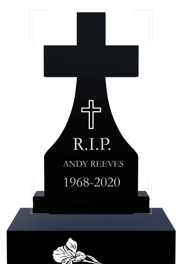 Laser-Etched Black Granite Headstone – Cross Flower preview
