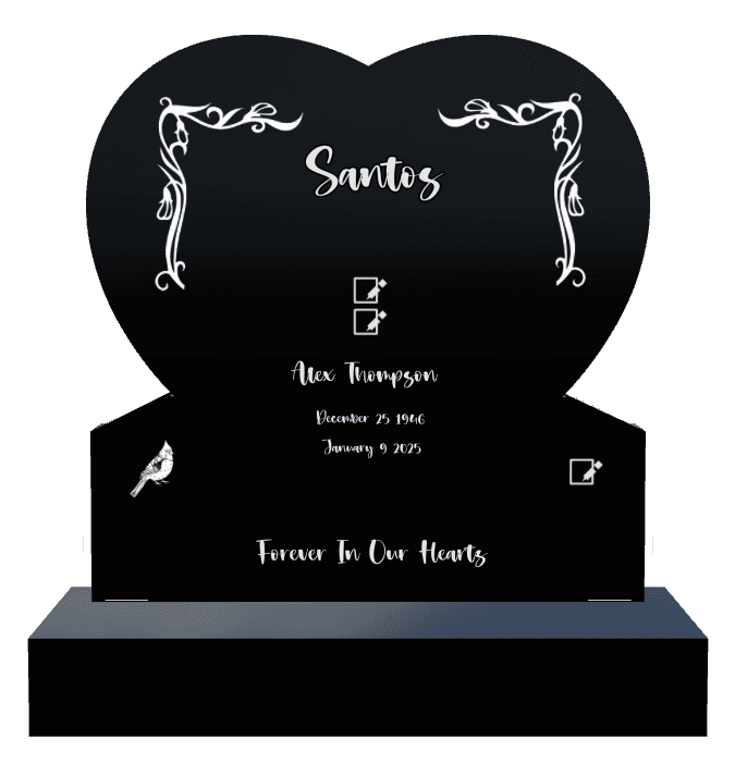 Heart Laser-Etched Black Granite Headstone – bird preview