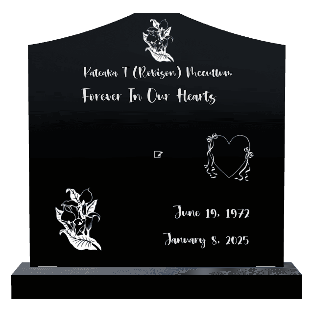 Cropped Peak Laser-Etched Black Granite Headstone – Forever in Our Hearts preview