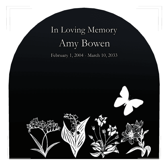 Half Round Laser-Etched Black Granite Headstone – In Loving Memory preview
