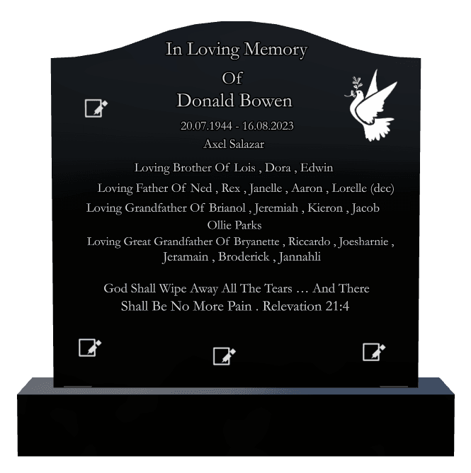 Serpentine Laser-Etched Black Granite Headstone – No More Pain preview
