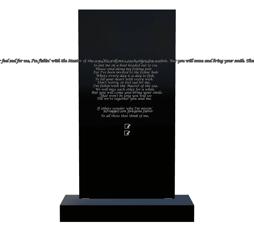 Square Laser-Etched Black Granite Headstone – Fishing Headstone preview