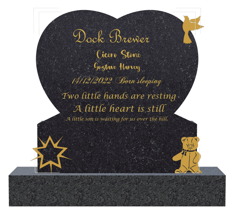 Heart Traditional Engraved Headstone – dove and teddy-bear preview