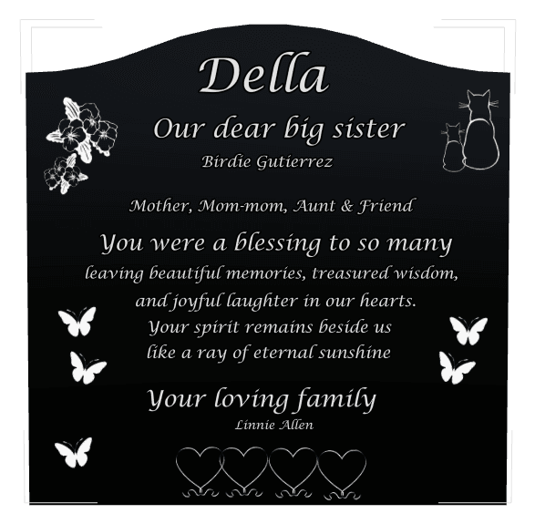 Serpentine Laser-Etched Black Granite Headstone – Butterflies Cat preview