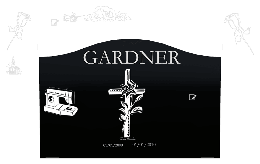 Serpentine Laser-Etched Black Granite Headstone – Flower preview