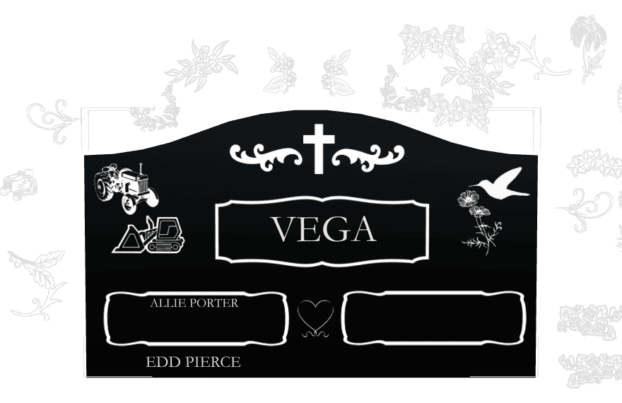 Serpentine Laser-Etched Black Granite Headstone – Bird Cross preview