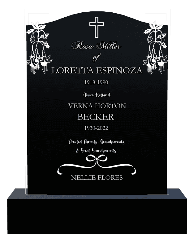 Serpentine Laser-Etched Black Granite Headstone – Treasured Memories preview