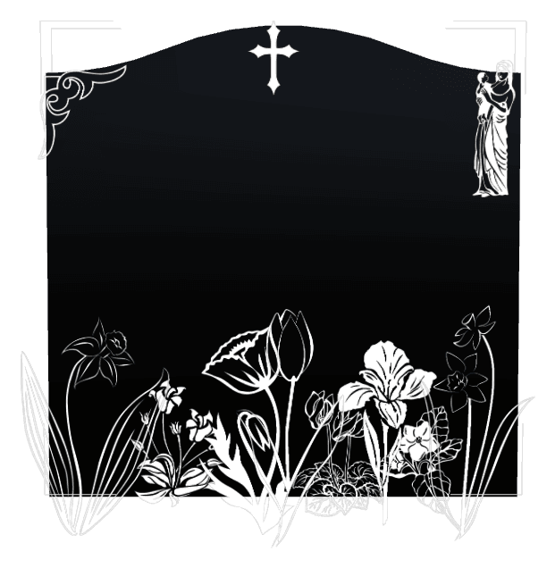 Serpentine Laser-Etched Black Granite Headstone – Cross Flower preview