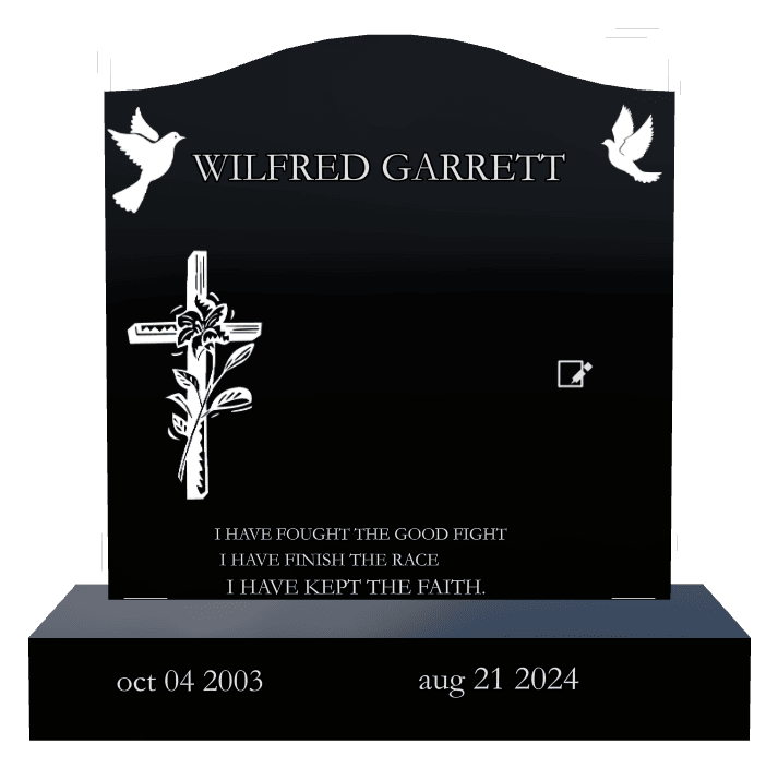Serpentine Laser-Etched Black Granite Headstone – Fought The Good Fight preview