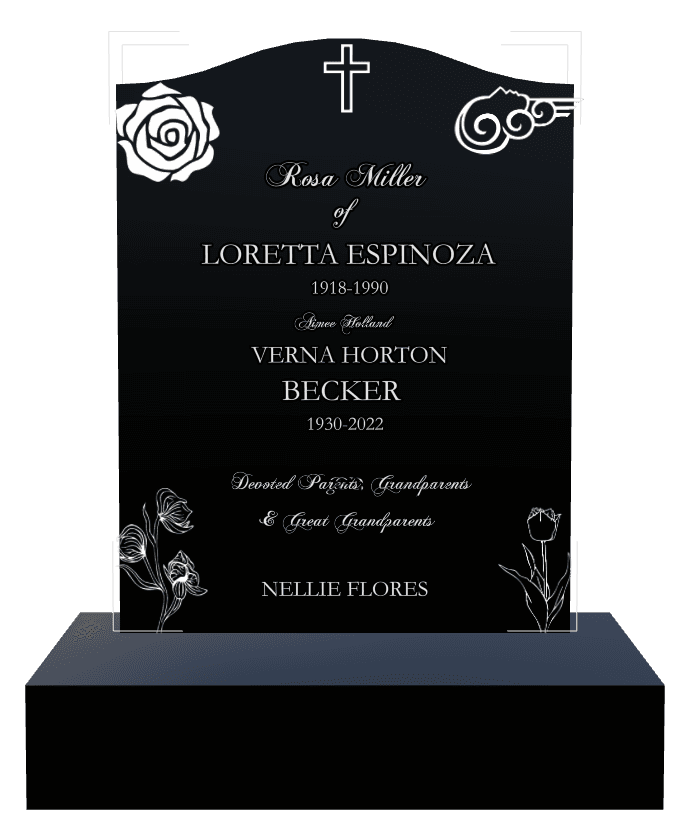 Serpentine Laser-Etched Black Granite Headstone – Treasured Memories preview