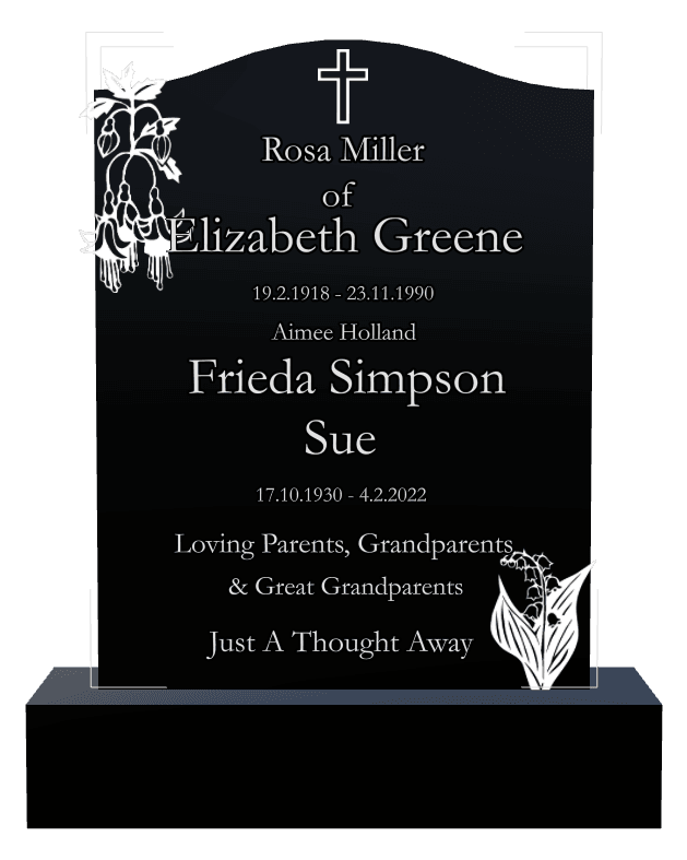 Serpentine Laser-Etched Black Granite Headstone – Treasured Memories preview
