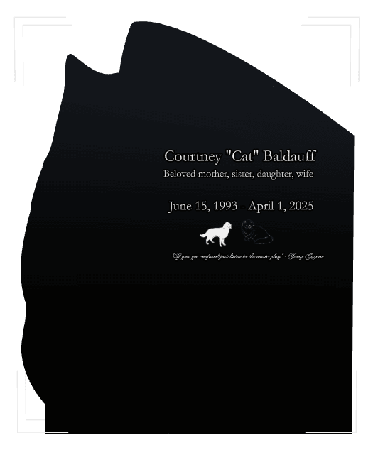 Laser-Etched Black Granite Headstone – Cat Dog preview