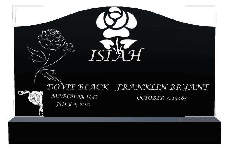 Serpentine Laser-Etched Black Granite Headstone – Flower Rose preview