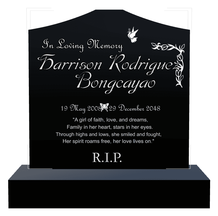 Cropped Peak Laser-Etched Black Granite Headstone – In Loving Memory preview