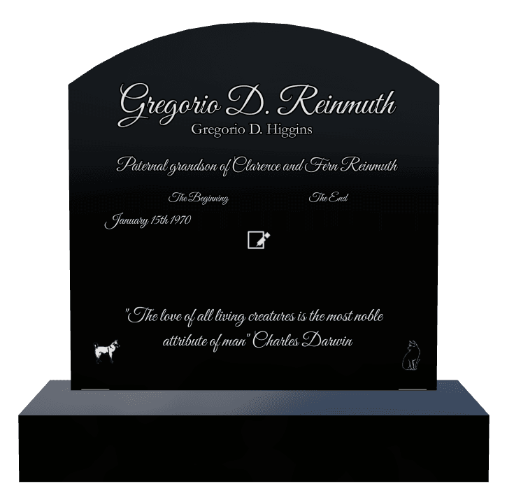 Curved Top Laser-Etched Black Granite Headstone – Cat Dog preview