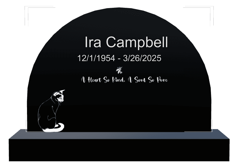 Half Round Laser-Etched Black Granite Headstone – Cat Flower preview
