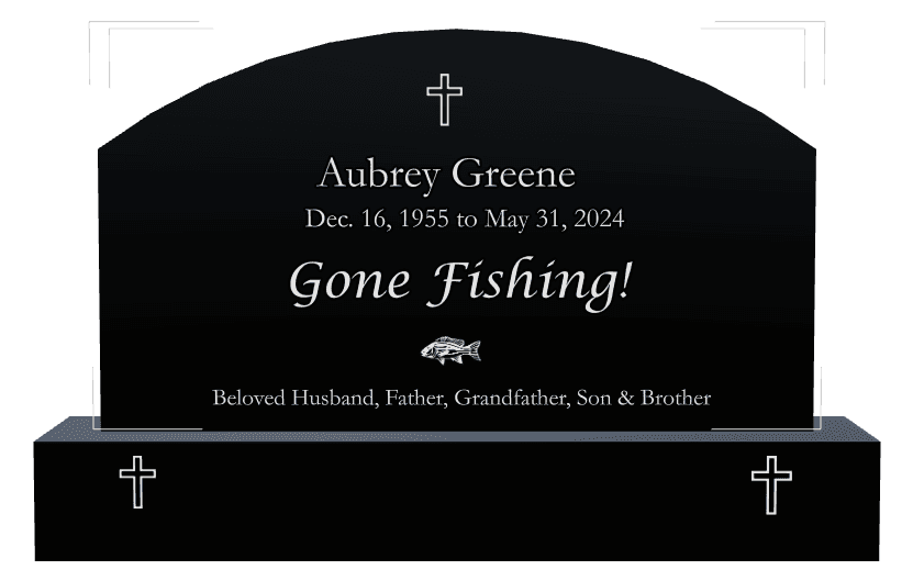 Curved Top Laser-Etched Black Granite Headstone – Fought The Good Fight Headstone preview