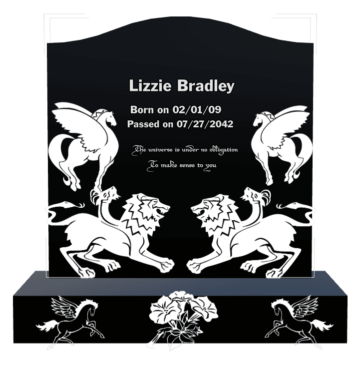 Serpentine Laser-Etched Black Granite Headstone – Flower Horse Headstone preview