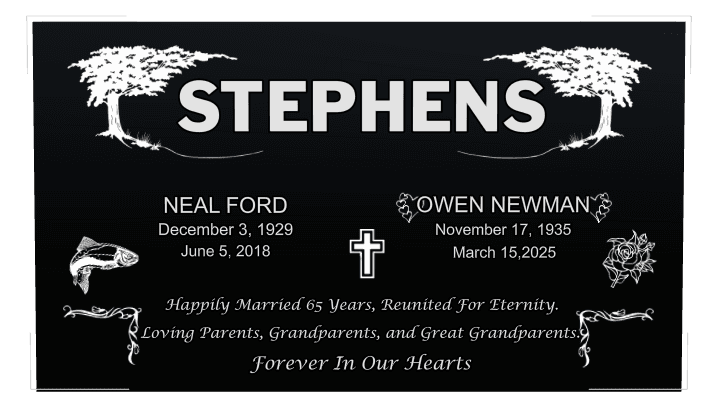 Square Laser-Etched Black Granite Headstone – Forever in Our Hearts preview