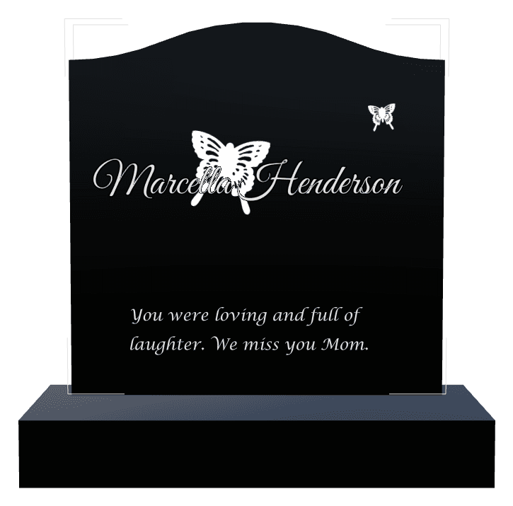 Serpentine Laser-Etched Black Granite Headstone – Butterflies preview