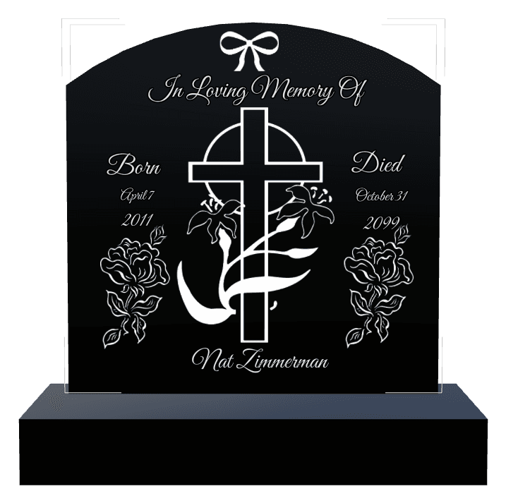 Curved Top Laser-Etched Black Granite Headstone – In Loving Memory preview