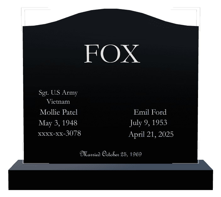 Serpentine Laser-Etched Black Granite Headstone – Military Veteran Headstone preview