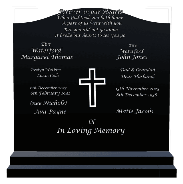 Serpentine Laser-Etched Black Granite Headstone – Forever in Our Hearts preview