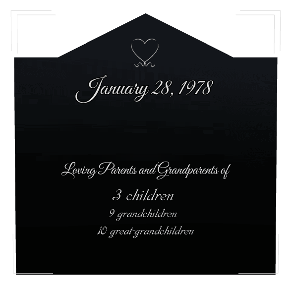Gable Laser-Etched Black Granite Headstone – Heart preview
