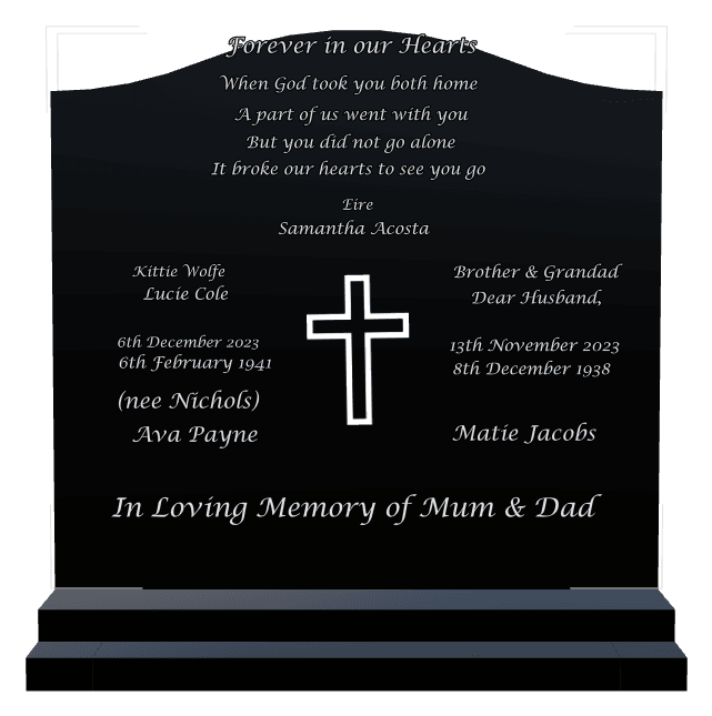 Serpentine Laser-Etched Black Granite Headstone – Forever in Our Hearts preview