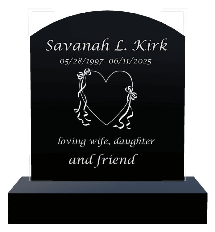 Curved Top Laser-Etched Black Granite Headstone – Loving Wife preview