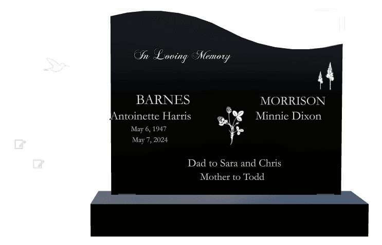 Left Wave Laser-Etched Black Granite Headstone – In Loving Memory preview
