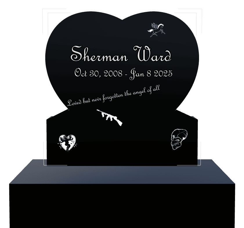 Heart Laser-Etched Black Granite Headstone – heart preview