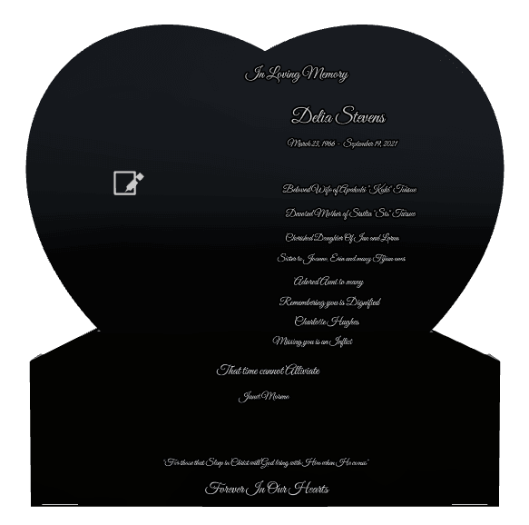 Heart Laser-Etched Black Granite Headstone – Wife Memorial preview