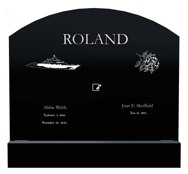 Curved Top Laser-Etched Black Granite Headstone – Flower preview