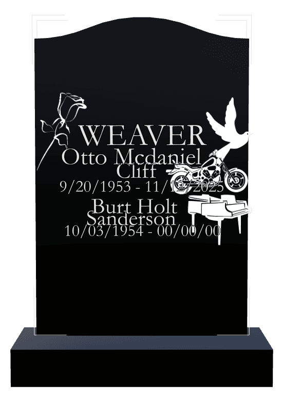 Serpentine Laser-Etched Black Granite Headstone – Dove Flower preview
