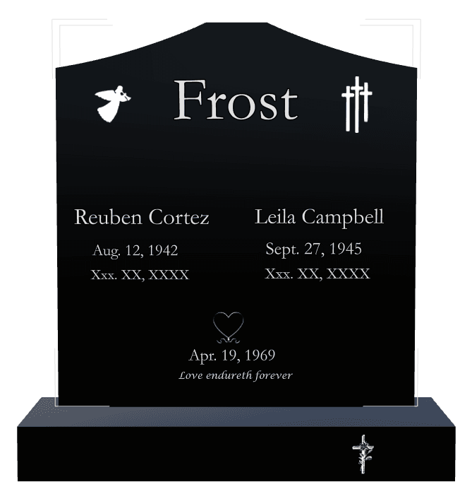 Cropped Peak Laser-Etched Black Granite Headstone – Angel Cross preview