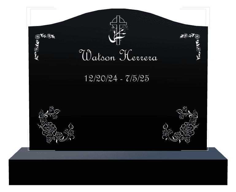 Serpentine Laser-Etched Black Granite Headstone – John preview