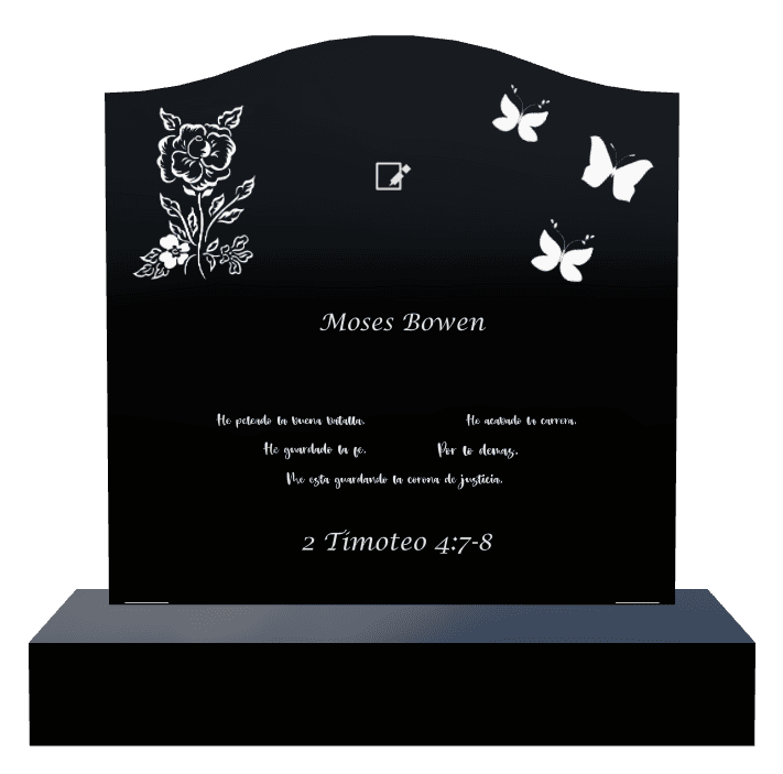 Serpentine Laser-Etched Black Granite Headstone – Butterflies Flower preview
