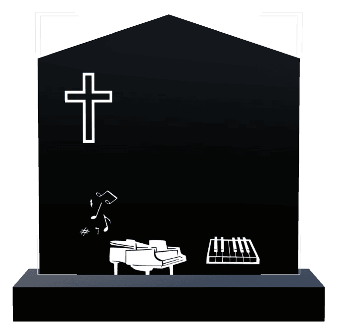 Peak Laser-Etched Black Granite Headstone – Cross preview