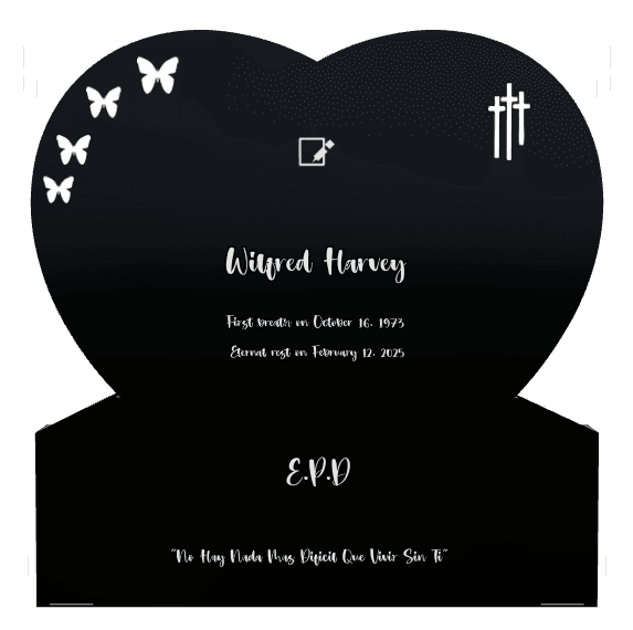 Heart Laser-Etched Black Granite Headstone – butterflies and cross preview